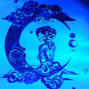 Blacklight Lady on the moon PRINT
